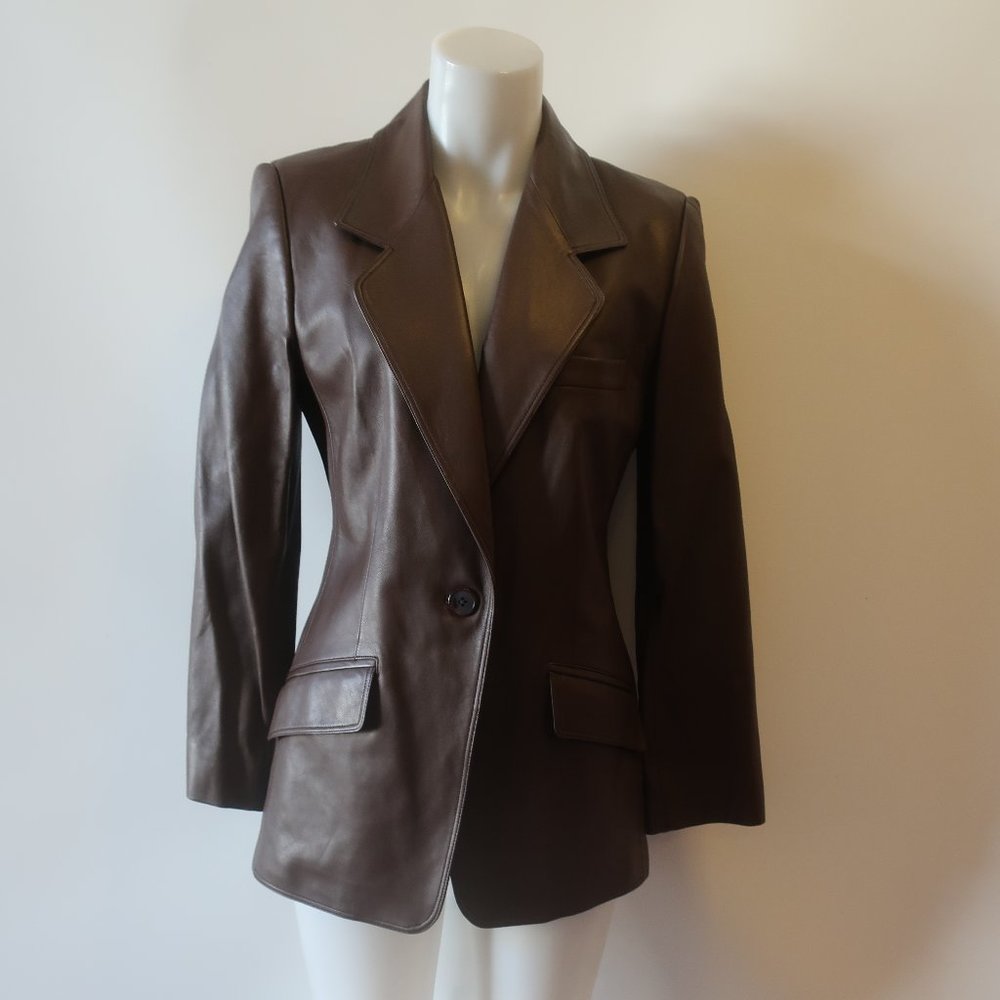 Womens Linda Allard Ellen Tracy Espresso Brown Button-Up Leather Jacket 6 C